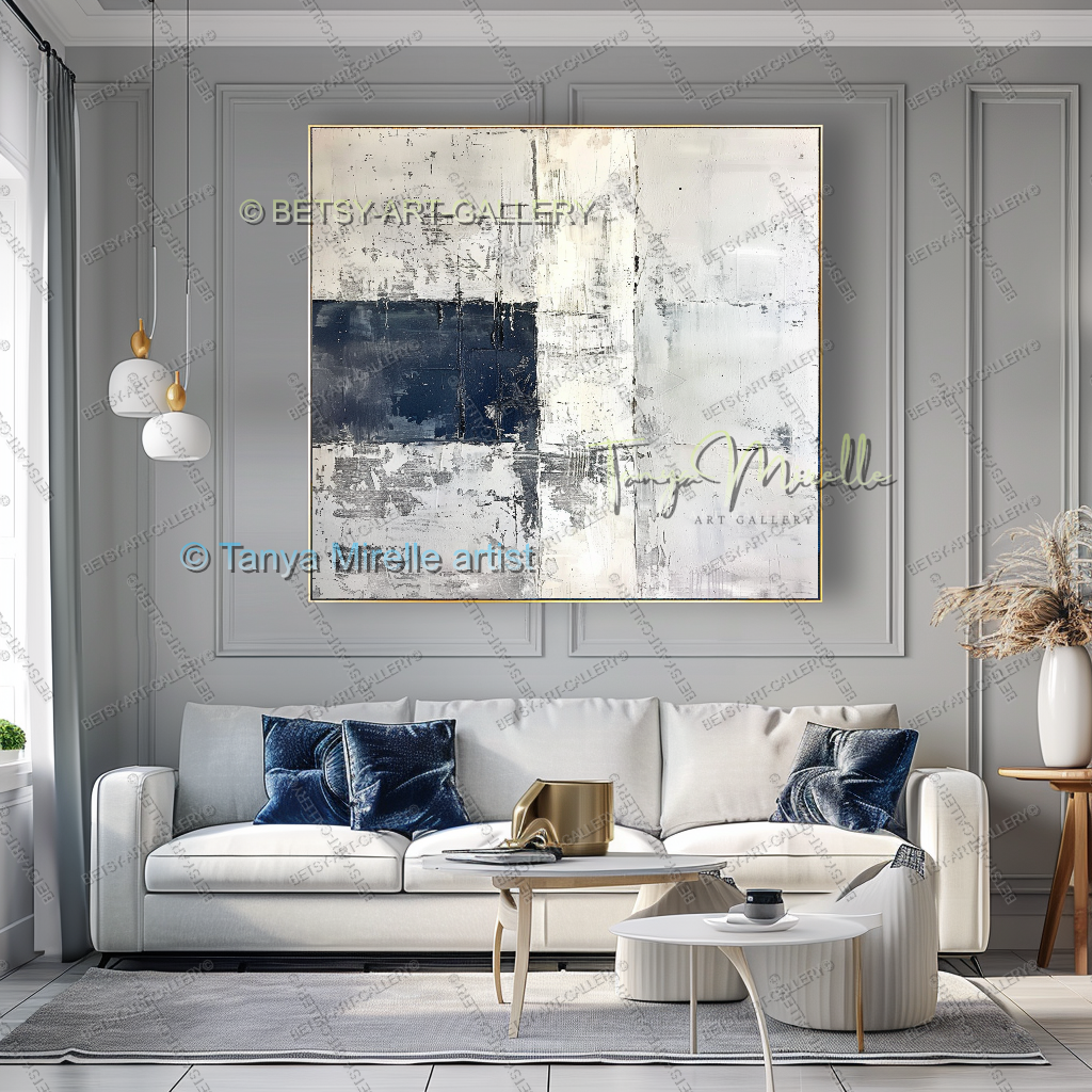 Indigo Statement Piece - Large Hand-Painted Abstract Wall Art