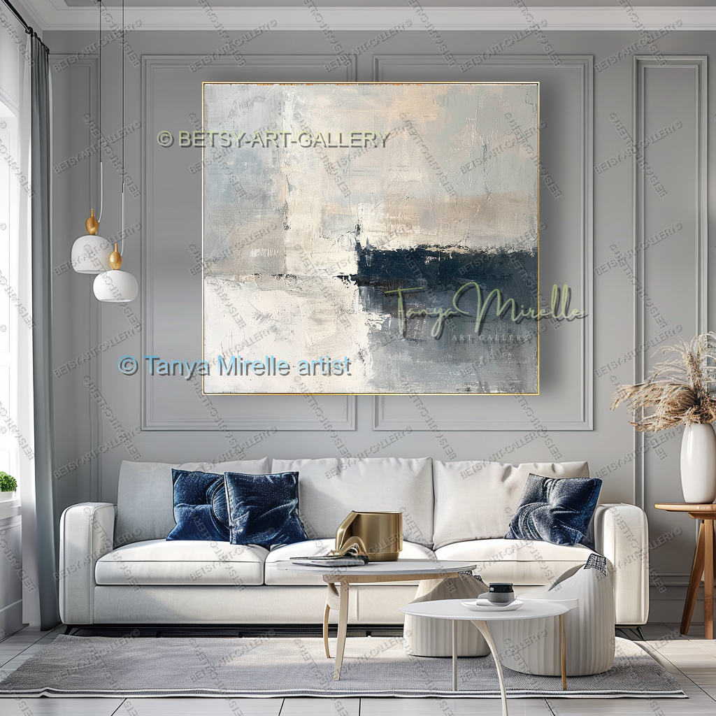 Indigo Statement Piece - Large Hand-Painted Abstract Wall Art