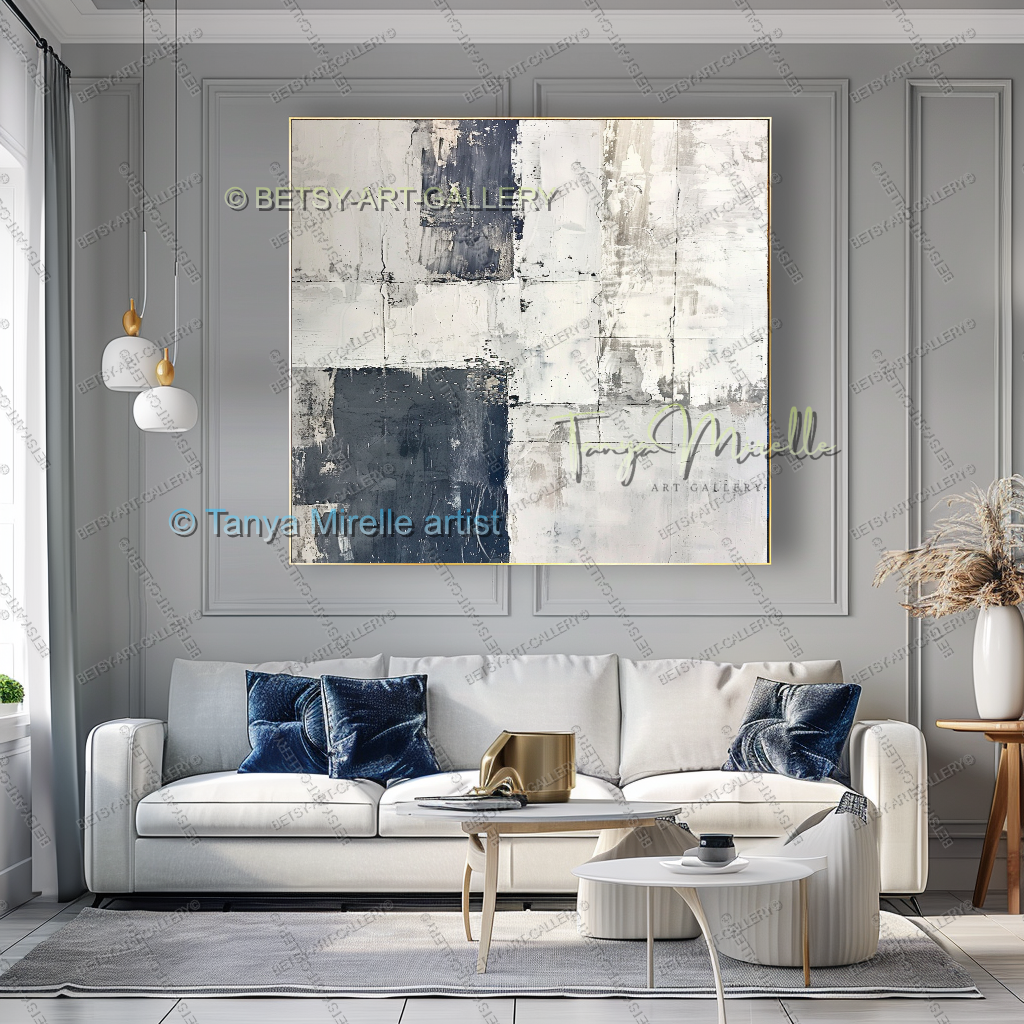 Indigo Statement Piece - Large Hand-Painted Abstract Wall Art