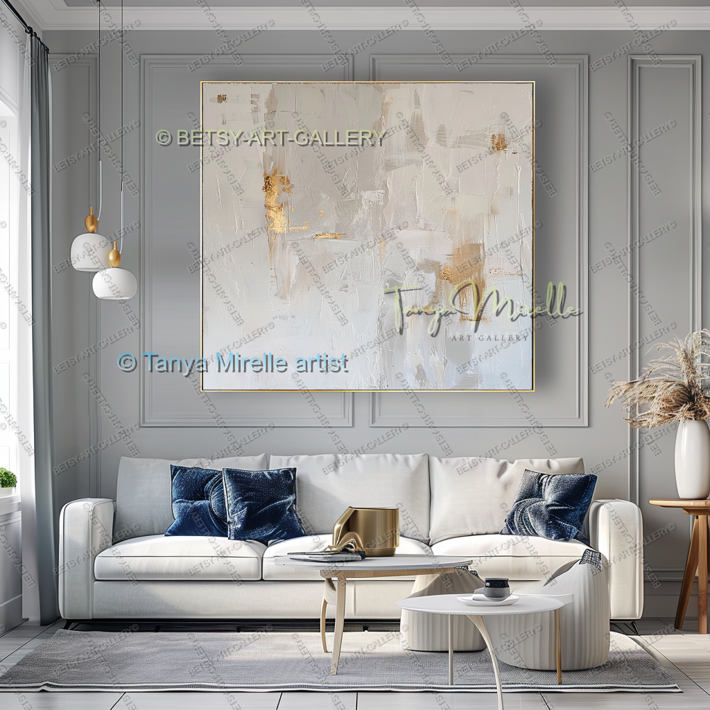 Gold Accent Wall Art - Large Abstract Textured Painting for Home Office