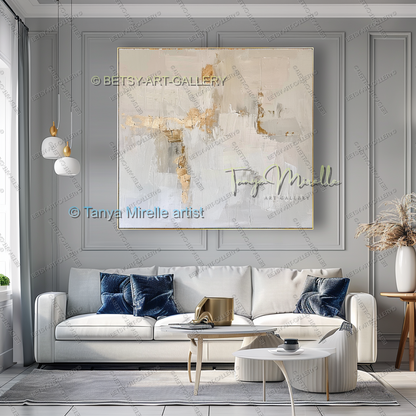 Gold Accent Wall Art - Large Abstract Textured Painting for Home Office