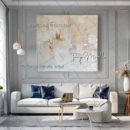 Gold Accent Wall Art - Large Abstract Textured Painting for Home Office