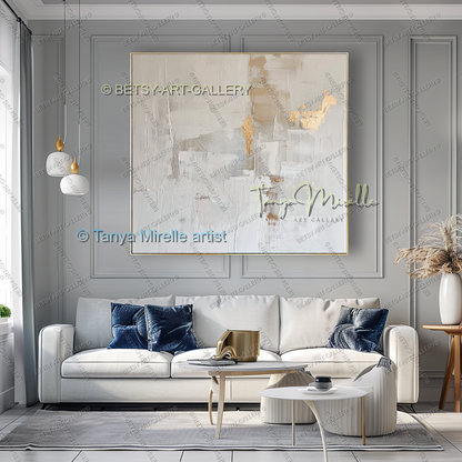 Gold Accent Wall Art - Large Abstract Textured Painting for Home Office