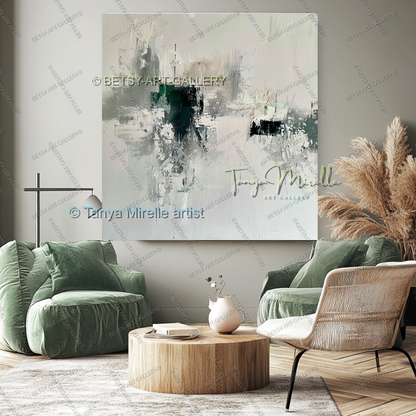 Serene Neutral Painting - Large Green Ivory Harmony Abstract Wall Art