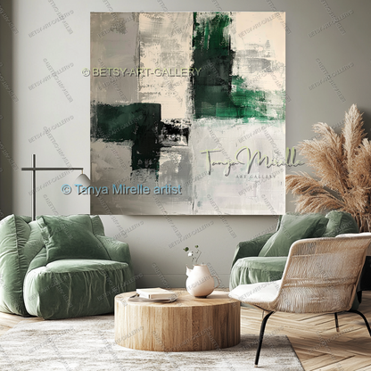 Serene Neutral Painting - Large Green Ivory Harmony Abstract Wall Art