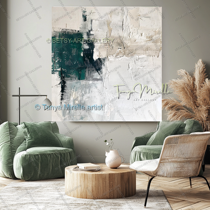 Serene Neutral Painting - Large Green Ivory Harmony Abstract Wall Art