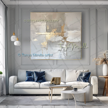 Architectural Gold Layers – Large Impasto Canvas Art for Modern Interiors