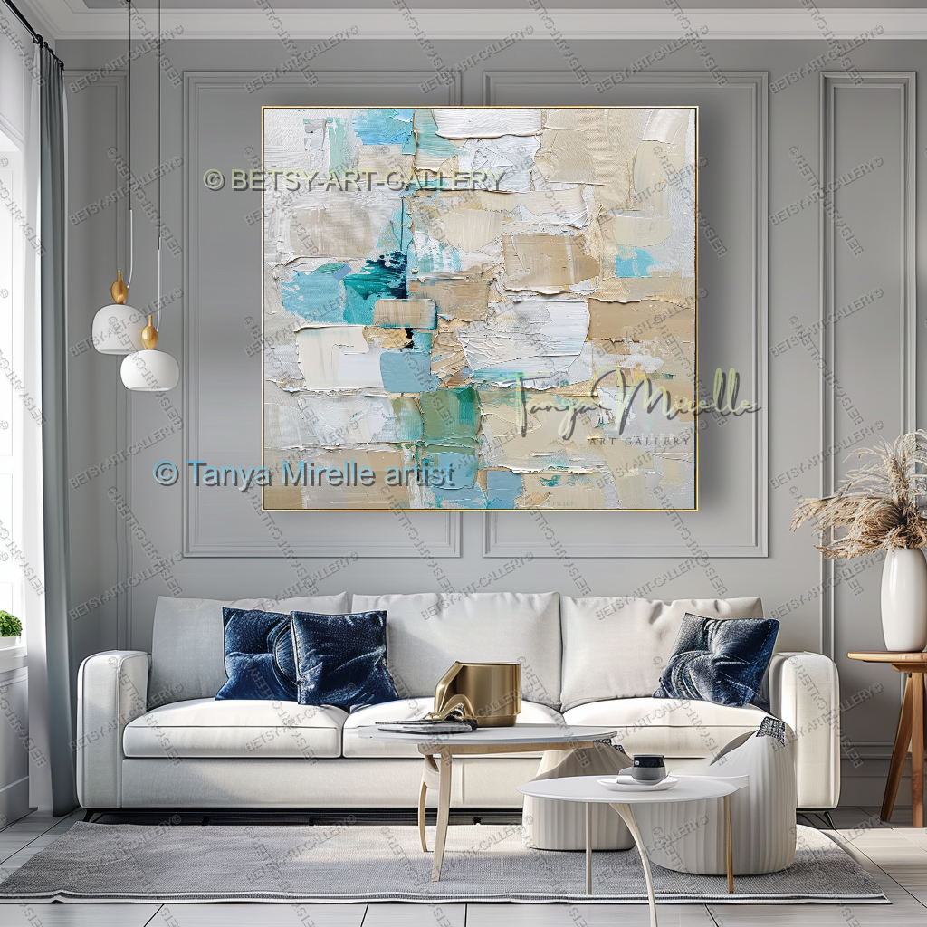 Industrial Ocean Abstract - Large Neutral Canvas Art for Living Room