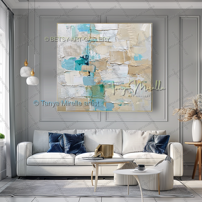 Industrial Ocean Abstract - Large Neutral Canvas Art for Living Room