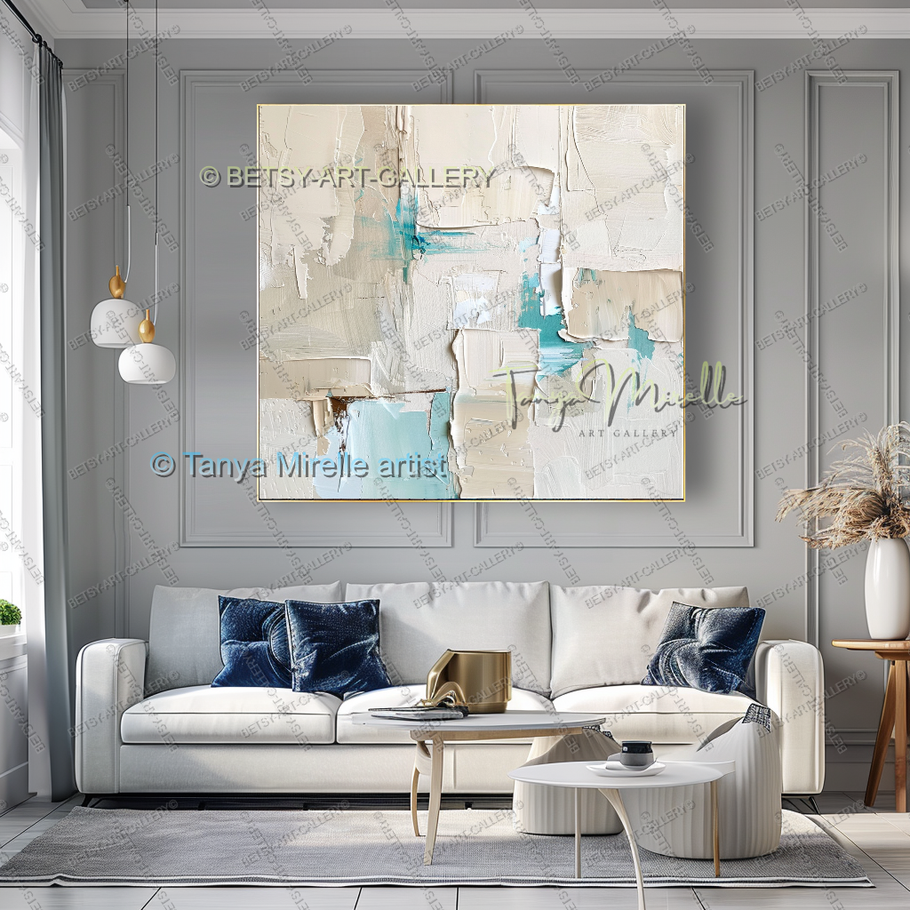 Industrial Ocean Abstract - Large Neutral Canvas Art for Living Room
