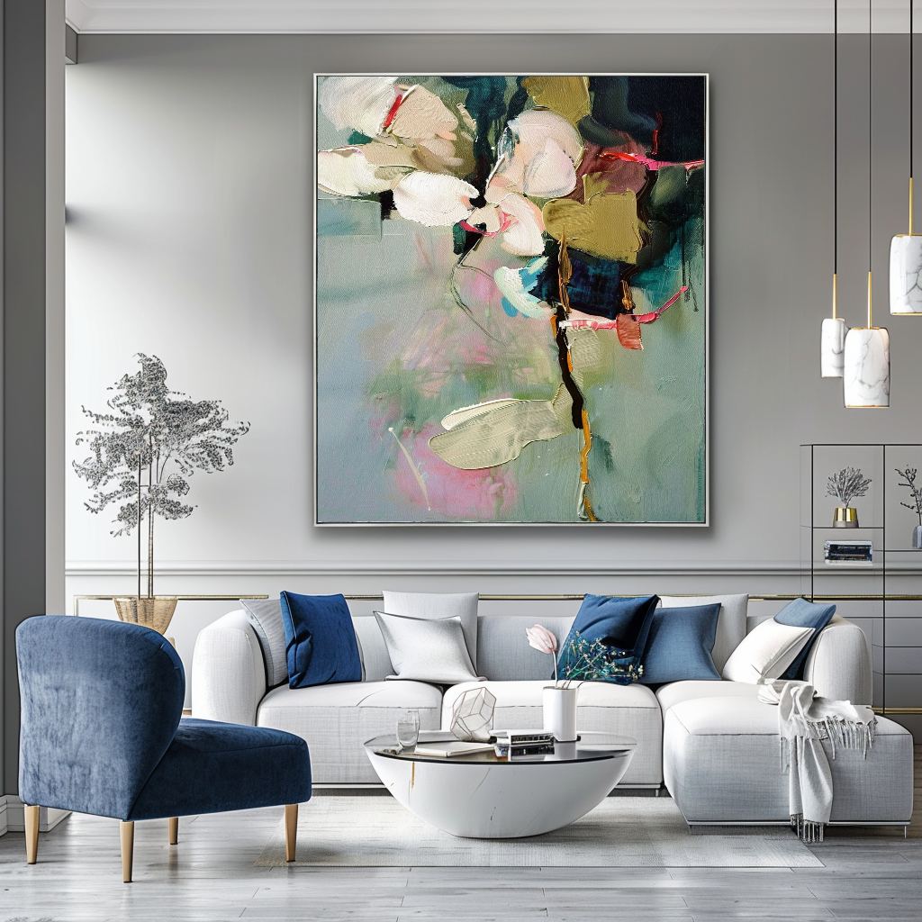 White Orchid Abstract Impasto Oil Painting – Modern Textured Canvas Art for Living Room