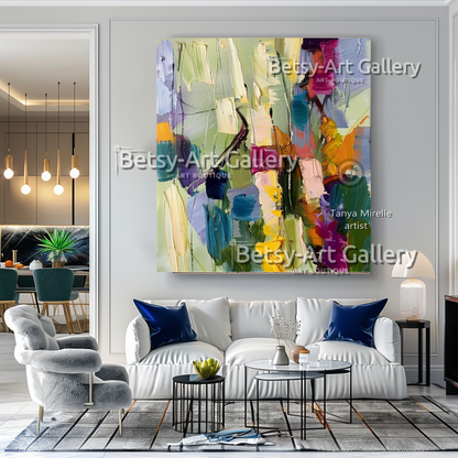 Vibrant Floral Impasto Oil Painting – Colorful Abstract Wall Art #112