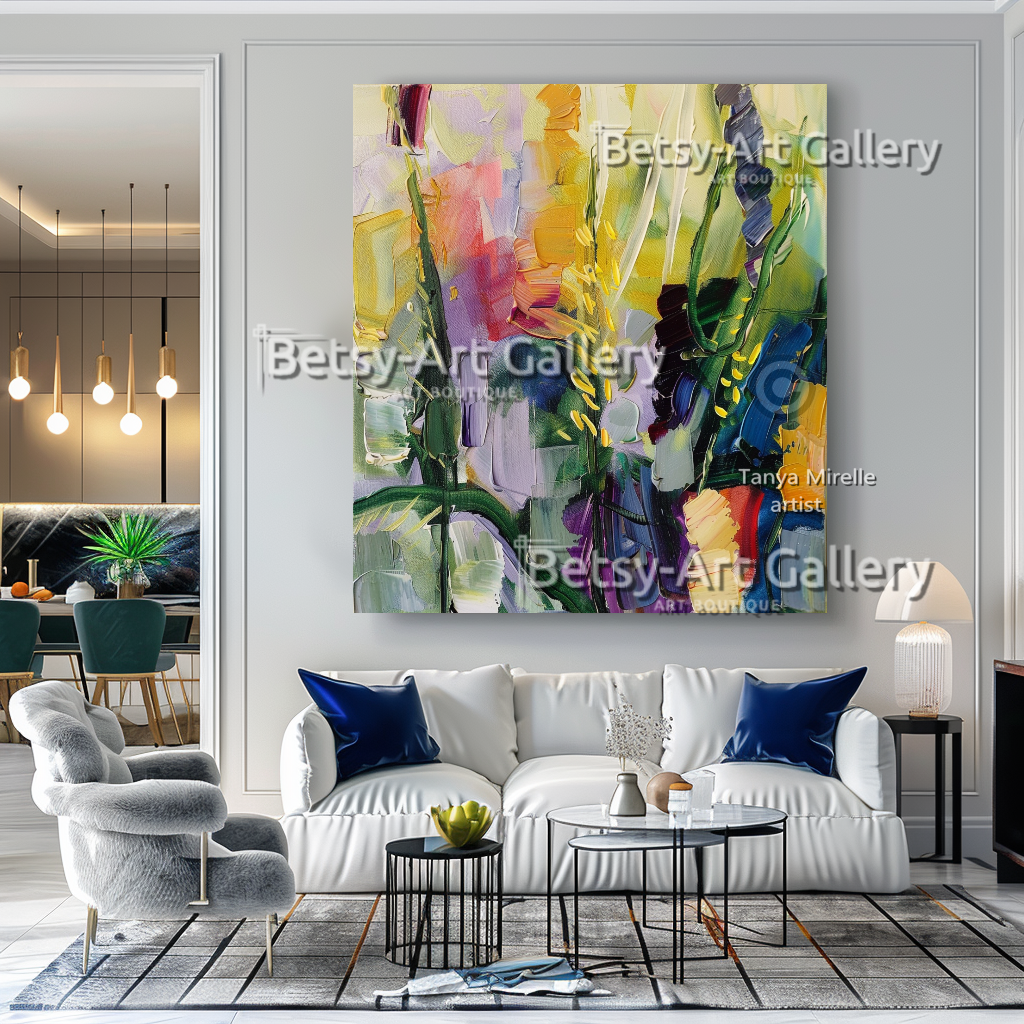 Vibrant Floral Impasto Oil Painting – Colorful Abstract Wall Art #112