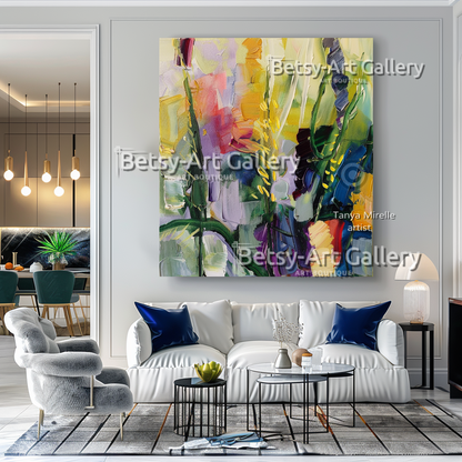Vibrant Floral Impasto Oil Painting – Colorful Abstract Wall Art #112