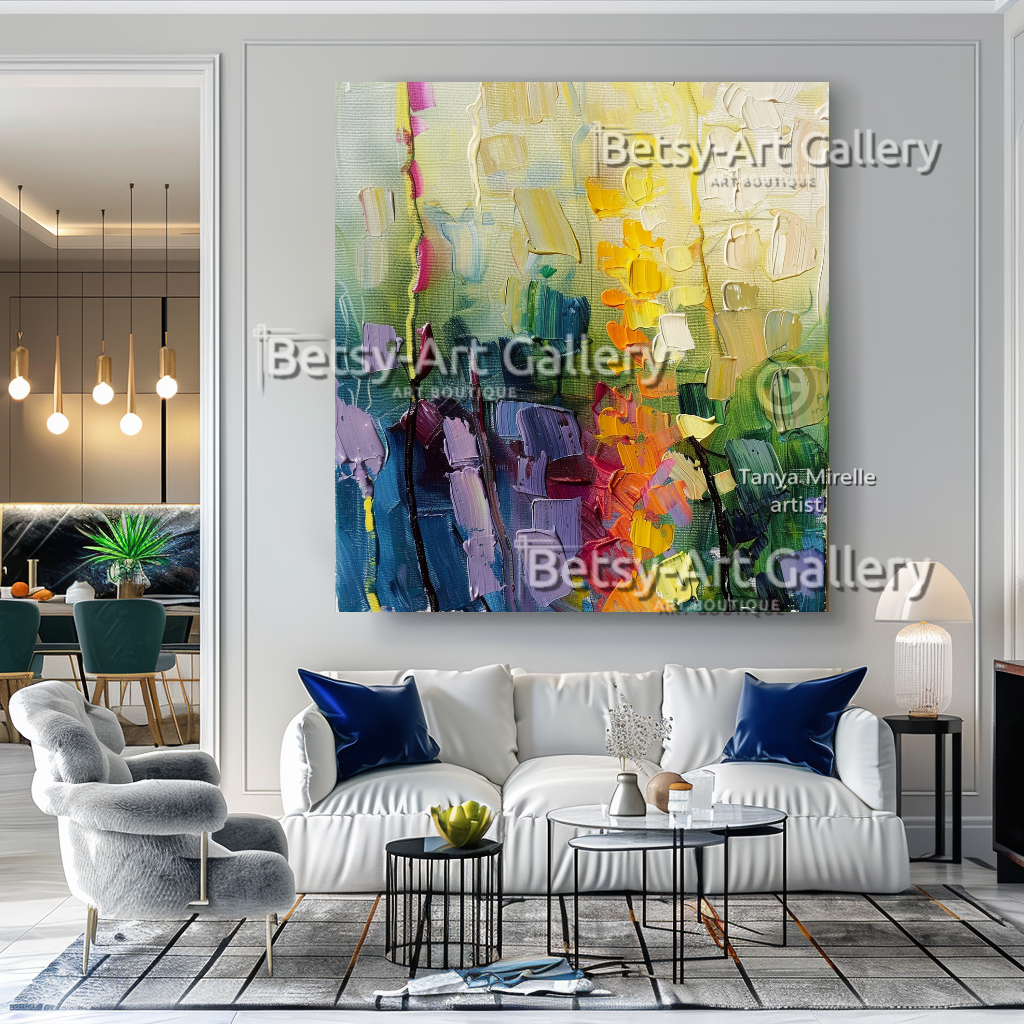 Vibrant Floral Impasto Oil Painting – Colorful Abstract Wall Art #112