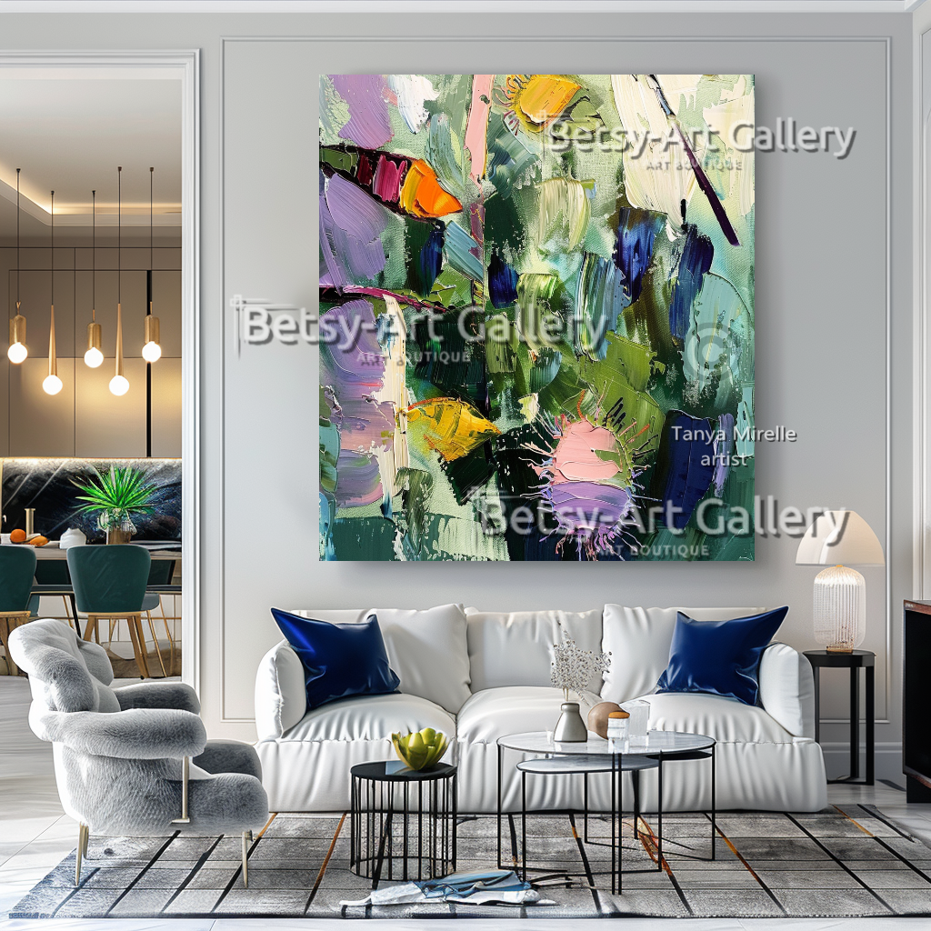 Caribbean Drift – Vibrant Underwater Symphony – Textured Abstract Wall Art #117 – Large – Oil on Canvas – {{ product.title }} canvas artwork by Tanya Mirelle – modern wall decor – original artwork for home, living room, office, or gallery – original artwork by BETSY-ART GALLERY