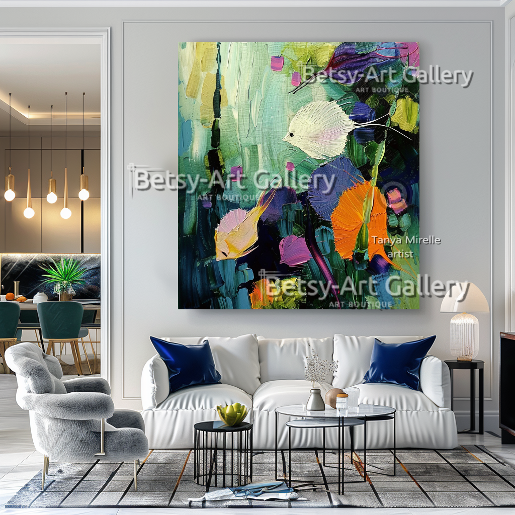 Caribbean Drift – Vibrant Underwater Symphony – Textured Abstract Wall Art #117 – Large – Oil on Canvas – {{ product.title }} canvas artwork by Tanya Mirelle – modern wall decor – original artwork for home, living room, office, or gallery – original artwork by BETSY-ART GALLERY