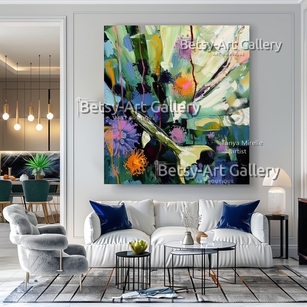 Caribbean Drift – Vibrant Underwater Symphony – Textured Abstract Wall Art #117 – Large – Oil on Canvas – {{ product.title }} canvas artwork by Tanya Mirelle – modern wall decor – original artwork for home, living room, office, or gallery – original artwork by BETSY-ART GALLERY