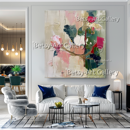 Floral Minimalist Abstract Canvas  – Textured Modern Painting #128