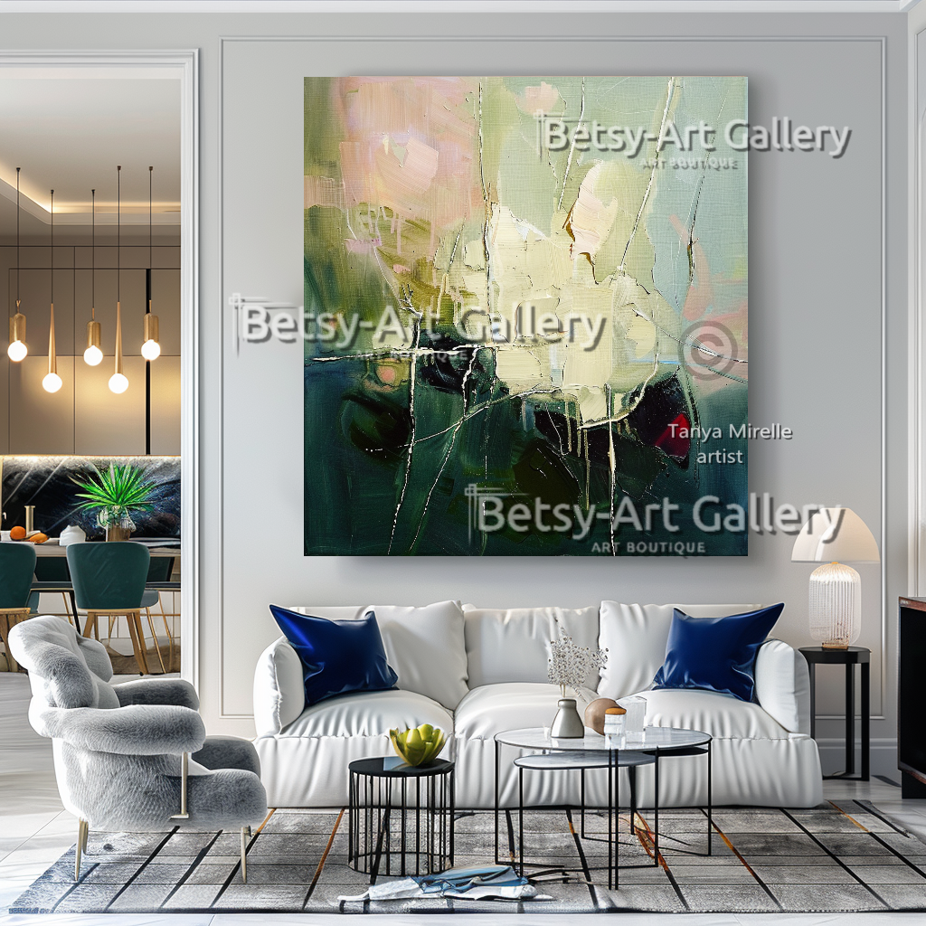 Vibrant Abstract Cactus – Modern Textured Impasto Wall Art #76 – Large – Oil on Canvas – {{ product.title }} canvas artwork by Tanya Mirelle – modern wall decor – original artwork for home, living room, office, or gallery – original artwork by BETSY-ART GALLERY