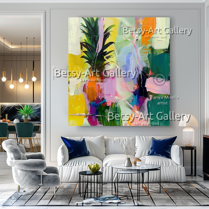 Tropical Radiance – Abstract Pineapple Textured Impasto Wall Art #79