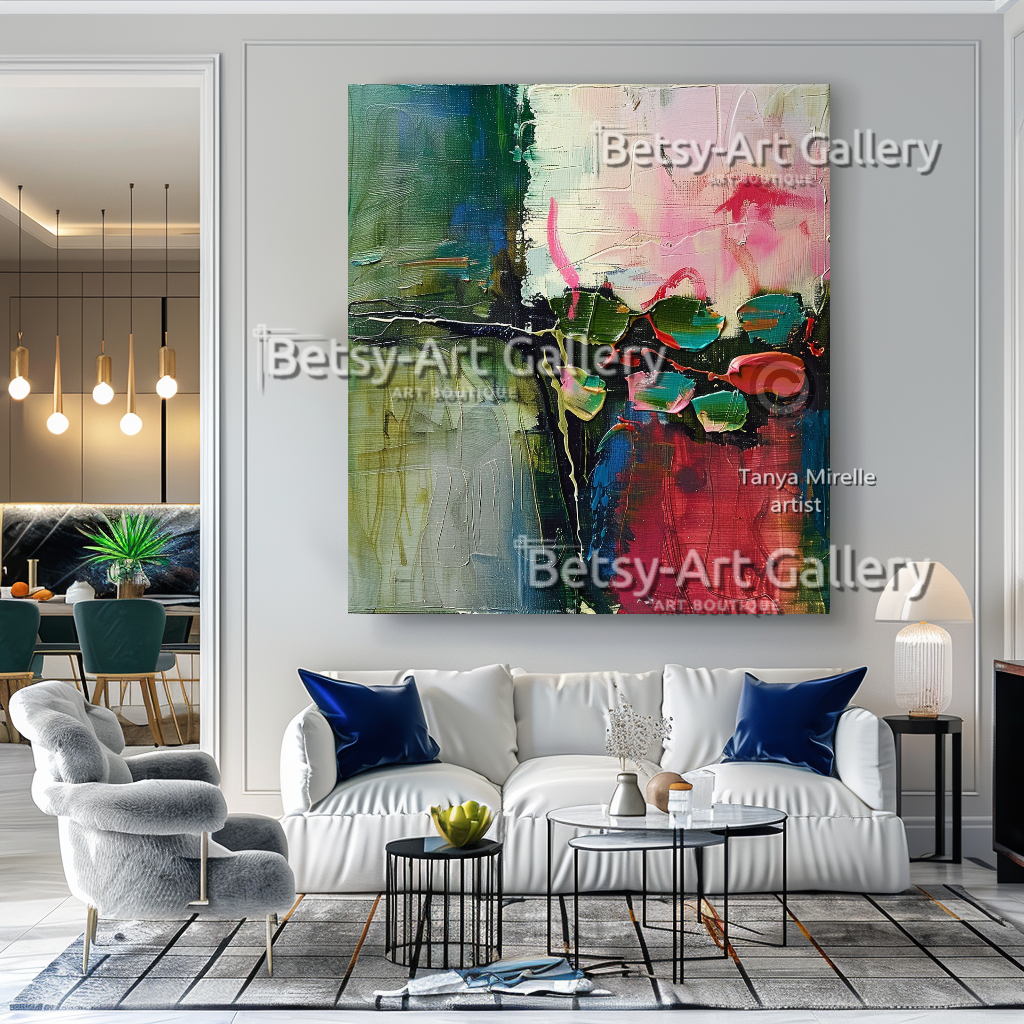 Floral Abstract Impasto Painting - Modern Textured Wall Art #54 – Large – Oil on Canvas – {{ product.title }} canvas artwork by Tanya Mirelle – modern wall decor – original artwork for home, living room, office, or gallery – original artwork by BETSY-ART GALLERY