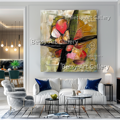 Floral Abstract Painting - Textured Impasto Wall Art #80