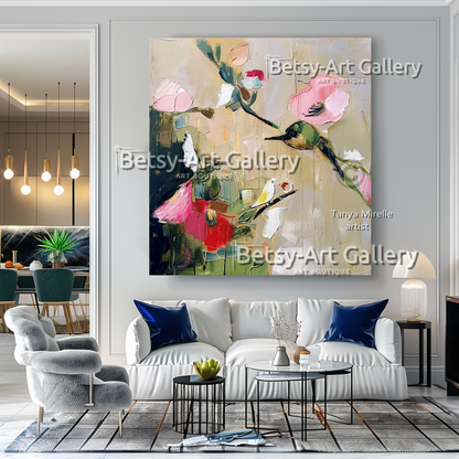 Pastel Floral Abstract Painting - Textured Impasto Wall Art #84