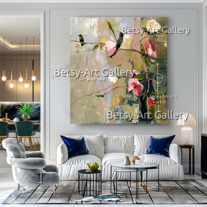 Pastel Floral Abstract Painting - Textured Impasto Wall Art #84