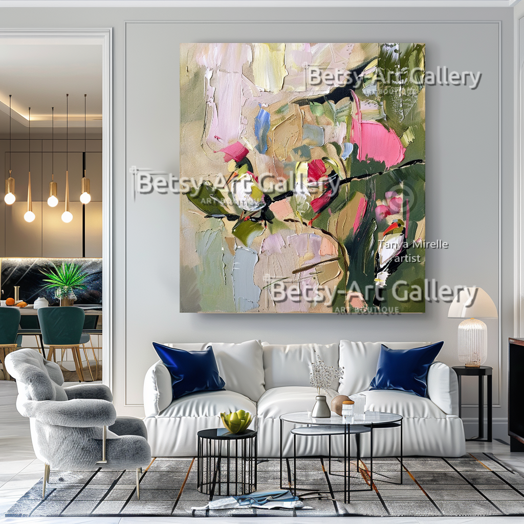 Pastel Floral Abstract Painting - Textured Impasto Wall Art #84