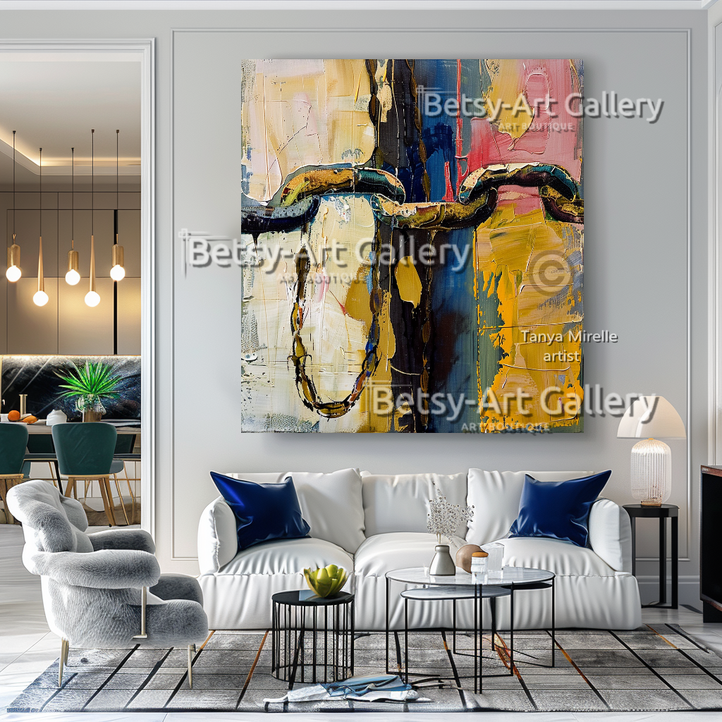 Abstract Chains Painting - Textured Impasto Wall Art #87 – Large – Oil on Canvas – {{ product.title }} canvas artwork by Tanya Mirelle – modern wall decor – original artwork for home, living room, office, or gallery – original artwork by BETSY-ART GALLERY