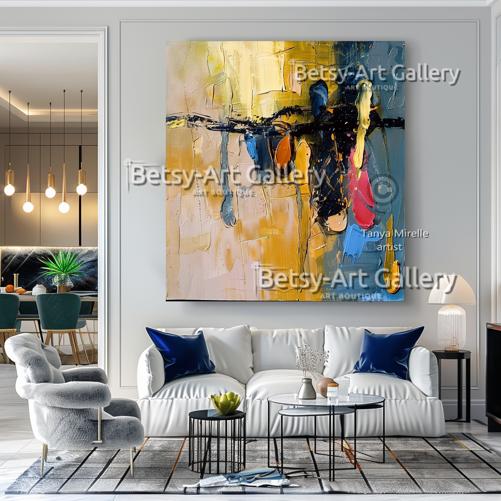 Abstract Chains Painting - Textured Impasto Wall Art #87 – Large – Oil on Canvas – {{ product.title }} canvas artwork by Tanya Mirelle – modern wall decor – original artwork for home, living room, office, or gallery – original artwork by BETSY-ART GALLERY