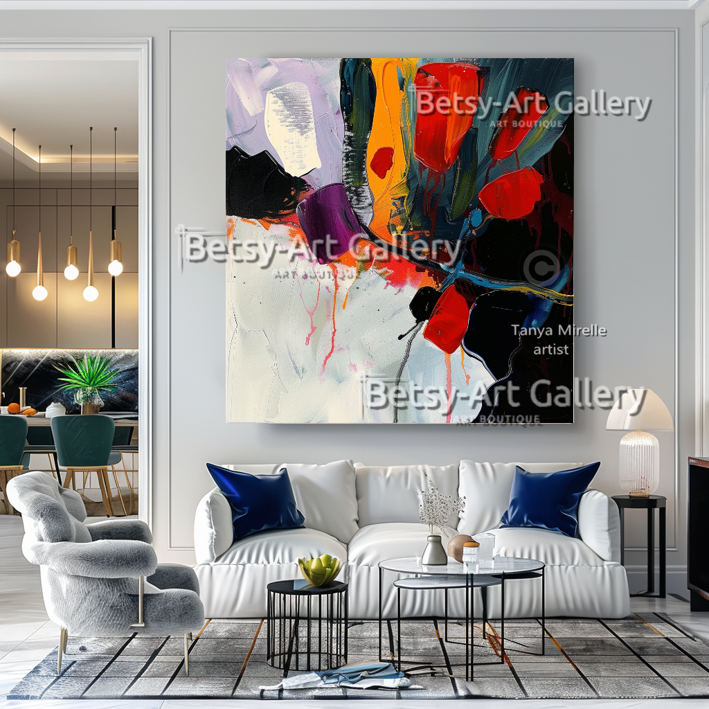 Bold Colors Modern Wall Art - Textured Impasto Painting #100