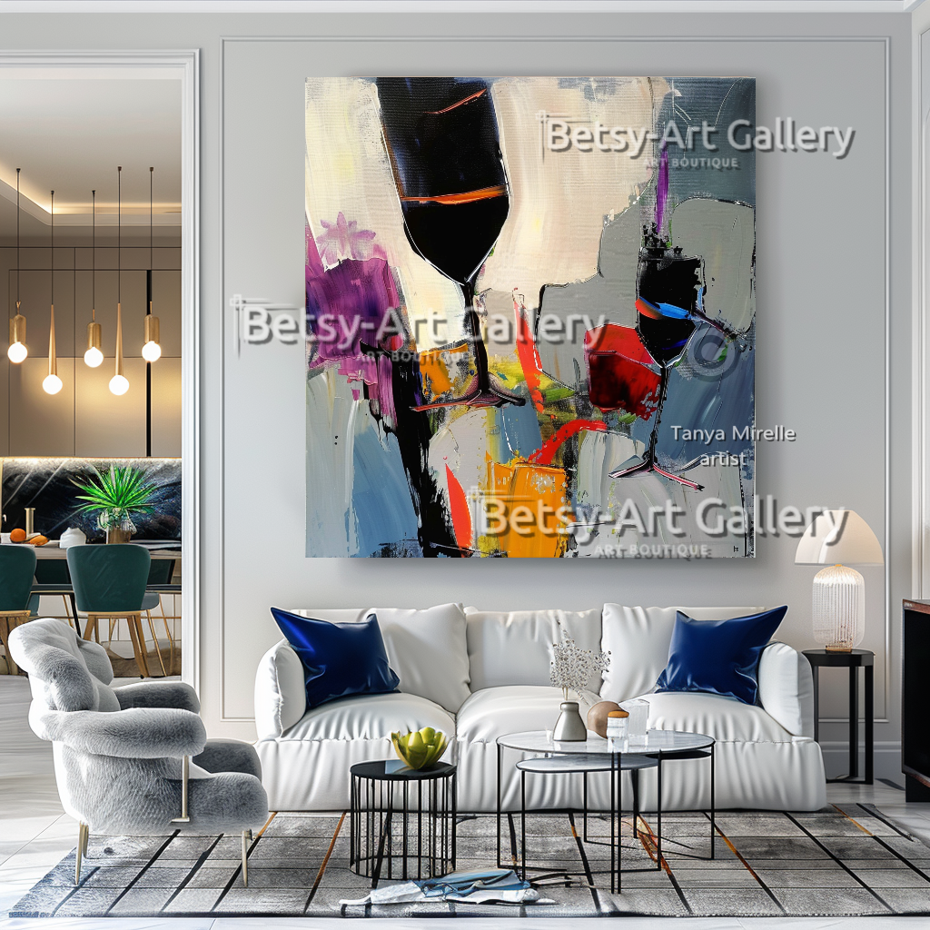Abstract Wine Glass Composition - Textured Impasto Painting #102