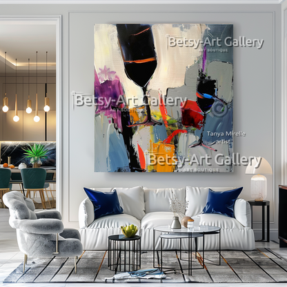Abstract Wine Glass Composition - Textured Impasto Painting #102