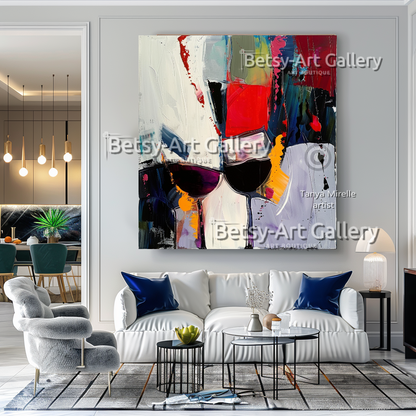 Abstract Wine Glass Composition - Textured Impasto Painting #102