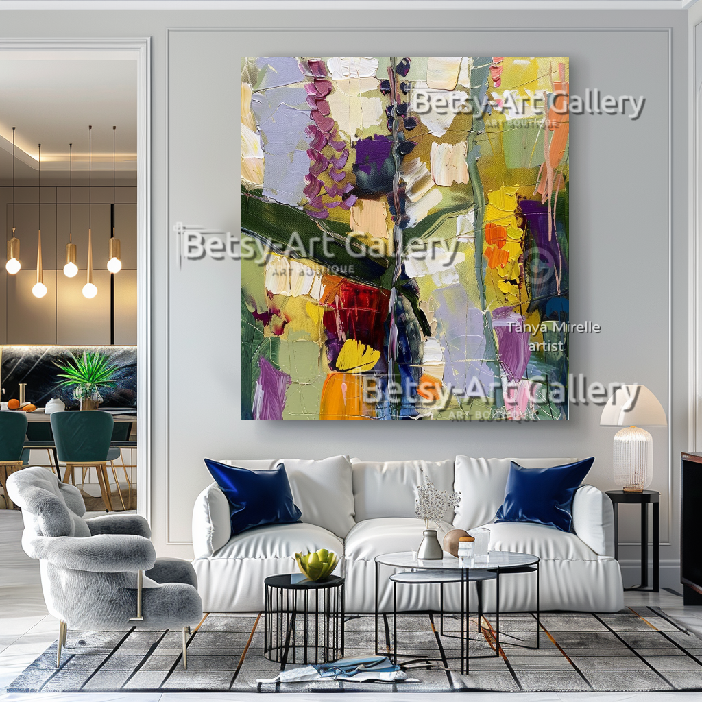 Vibrant Floral Impasto Oil Painting – Colorful Abstract Wall Art #112