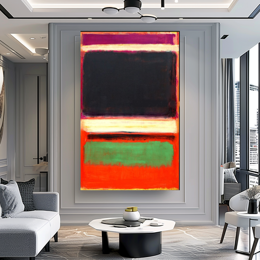 LARGE MODERN ABSTRACT WALL ART, Mark Rothko Inspired, Oil Painting on Canvas - Red Black Orange C