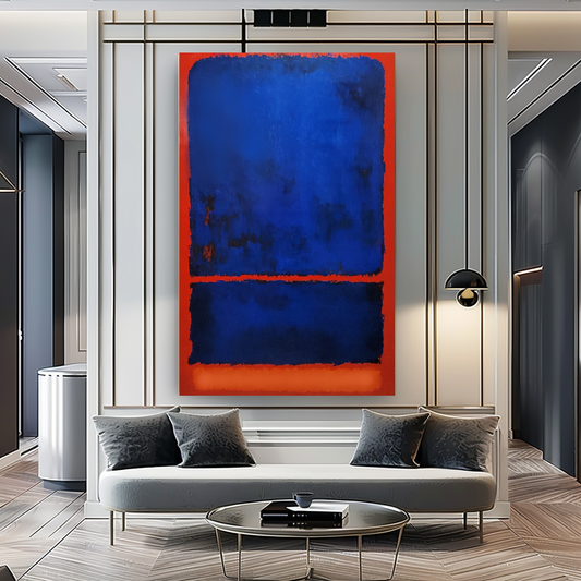Red Blue Abstract by Mark Rothko, Modern Impasto Oil Painting on Canvas