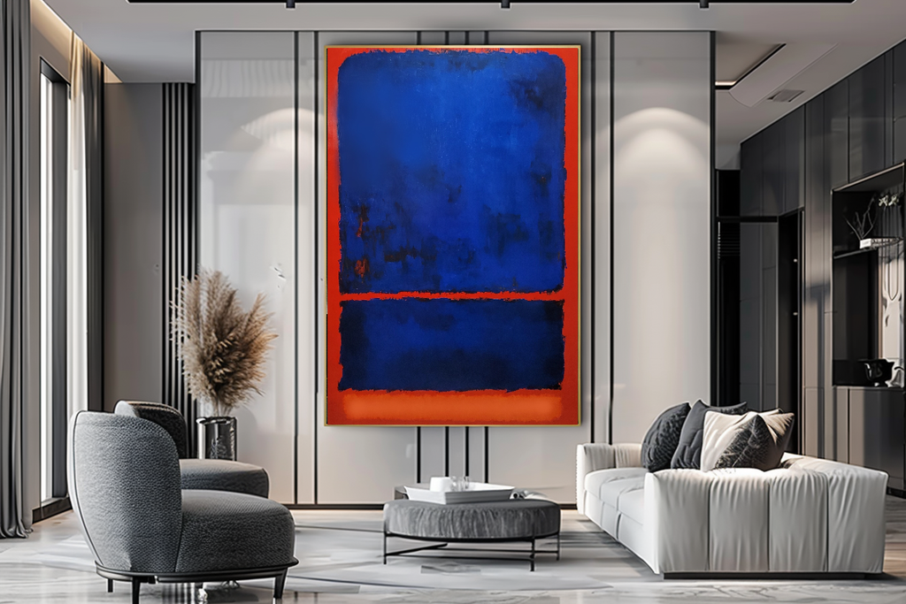 Red Blue Abstract by Mark Rothko, Modern Impasto Oil Painting on Canvas – Large – Oil on Canvas – {{ product.title }} canvas artwork by Tanya Mirelle – modern wall decor – original artwork for home, living room, office, or gallery – original artwork by BETSY-ART GALLERY