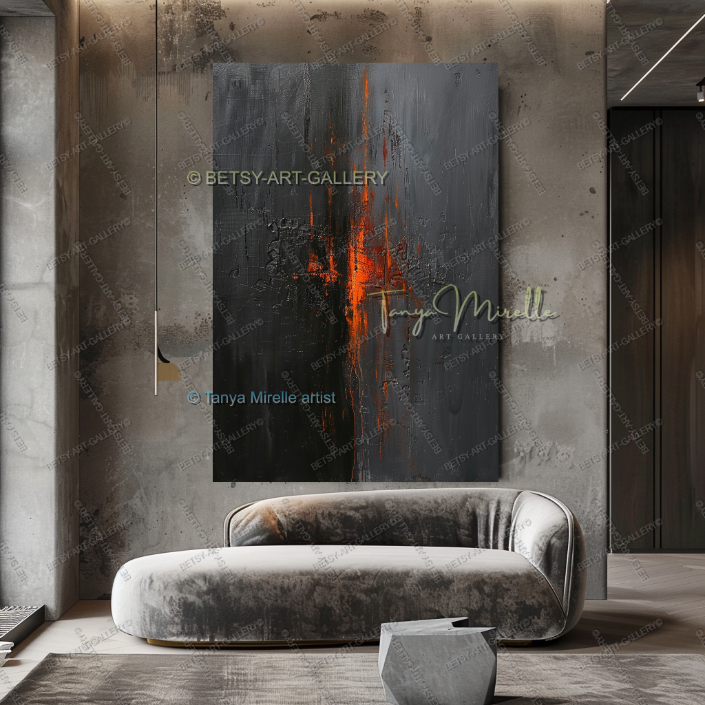 Burning Structure – Large Heavy Impasto Texture Abstract Art for Home