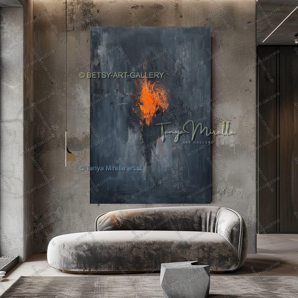 Burning Structure – Large Heavy Impasto Texture Abstract Art for Home