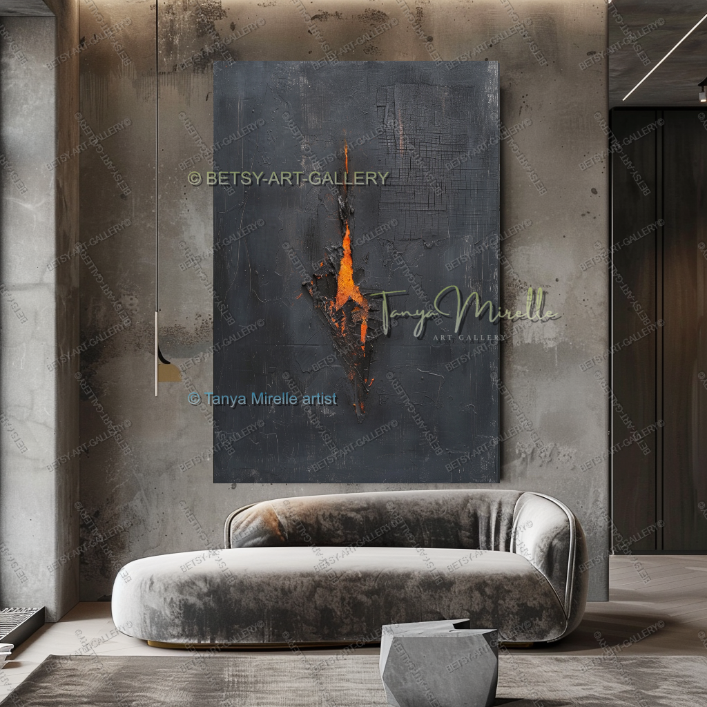 Burning Structure – Large Heavy Impasto Texture Abstract Art for Home