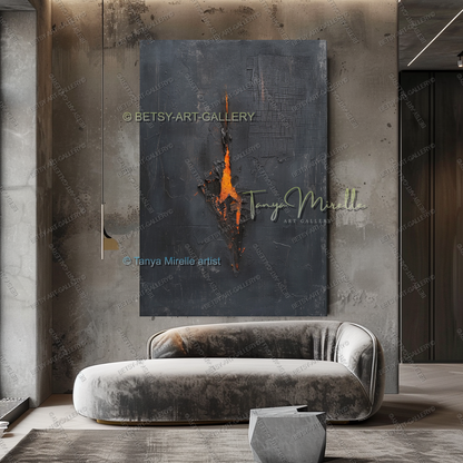 Burning Structure – Large Heavy Impasto Texture Abstract Art for Home