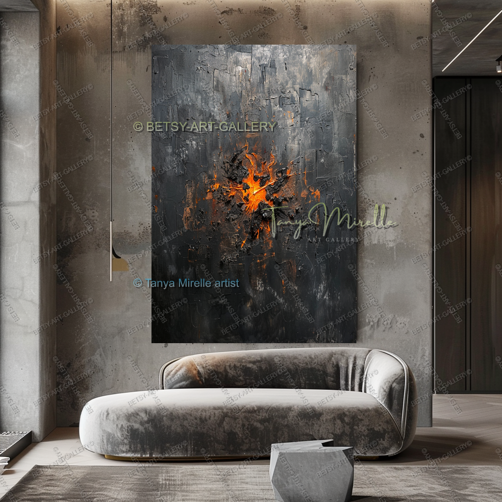 Burning Structure – Large Heavy Impasto Texture Abstract Art for Home