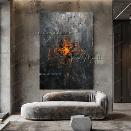 Burning Structure – Large Heavy Impasto Texture Abstract Art for Home