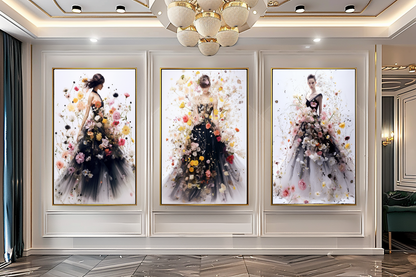 Elegant Perfume Floral Woman Art - Blooming Flowers Dress - Chic Home Decor