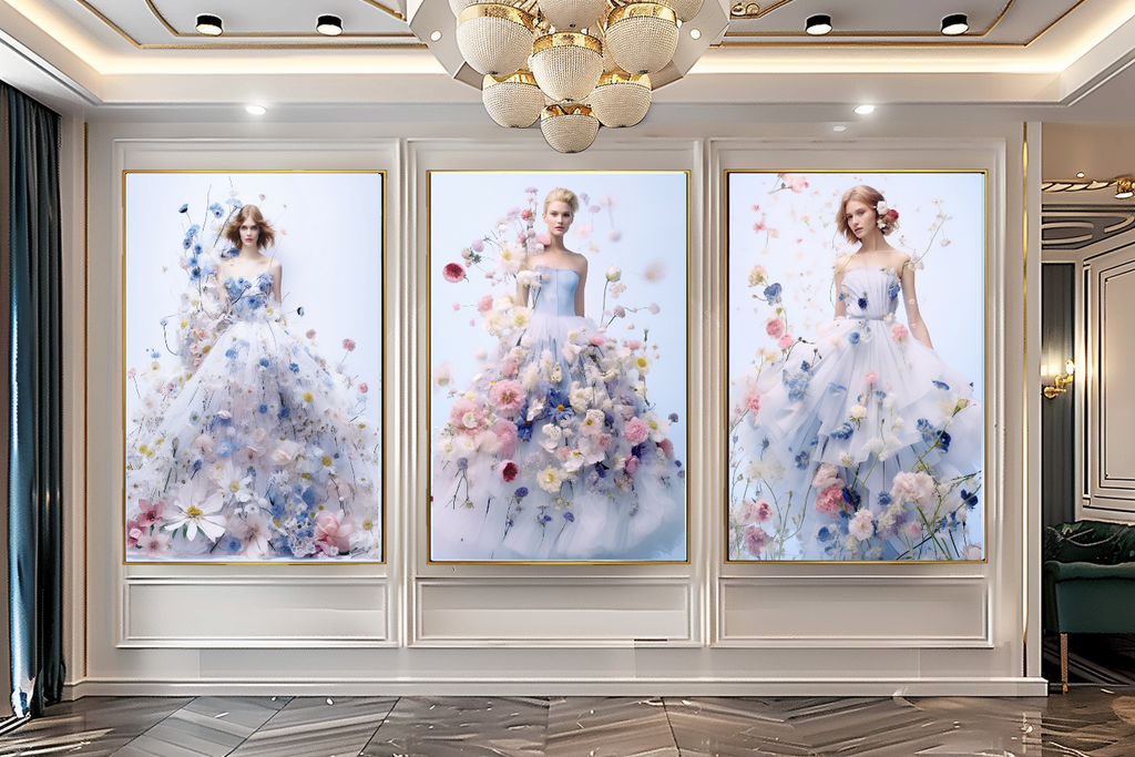 Floral Elegance in Bloom - Floral Woman Canvas Art - Romantic Print on Canvas - Luxury Canvas Wall Art – Large – Oil on Canvas – {{ product.title }} canvas artwork by Tanya Mirelle – modern wall decor – original artwork for home, living room, office, or gallery – original artwork by BETSY-ART GALLERY