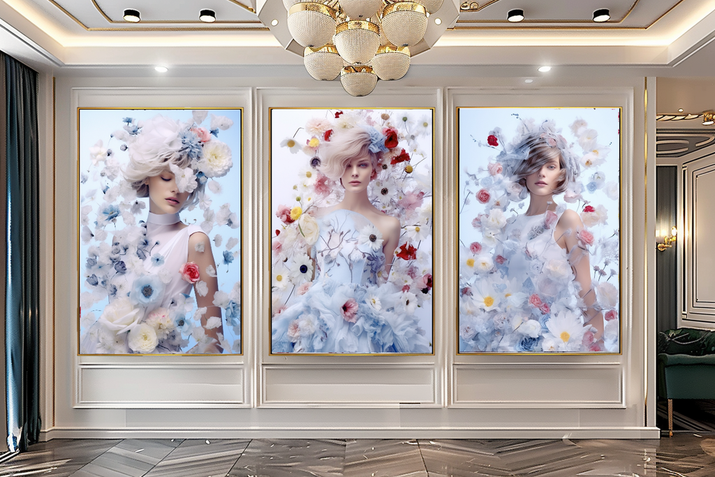 Modern Grace - Floral Woman Canvas Art - Romantic Print on Canvas - Elegant Home Decor – Large – Oil on Canvas – {{ product.title }} canvas artwork by Tanya Mirelle – modern wall decor – original artwork for home, living room, office, or gallery – original artwork by BETSY-ART GALLERY