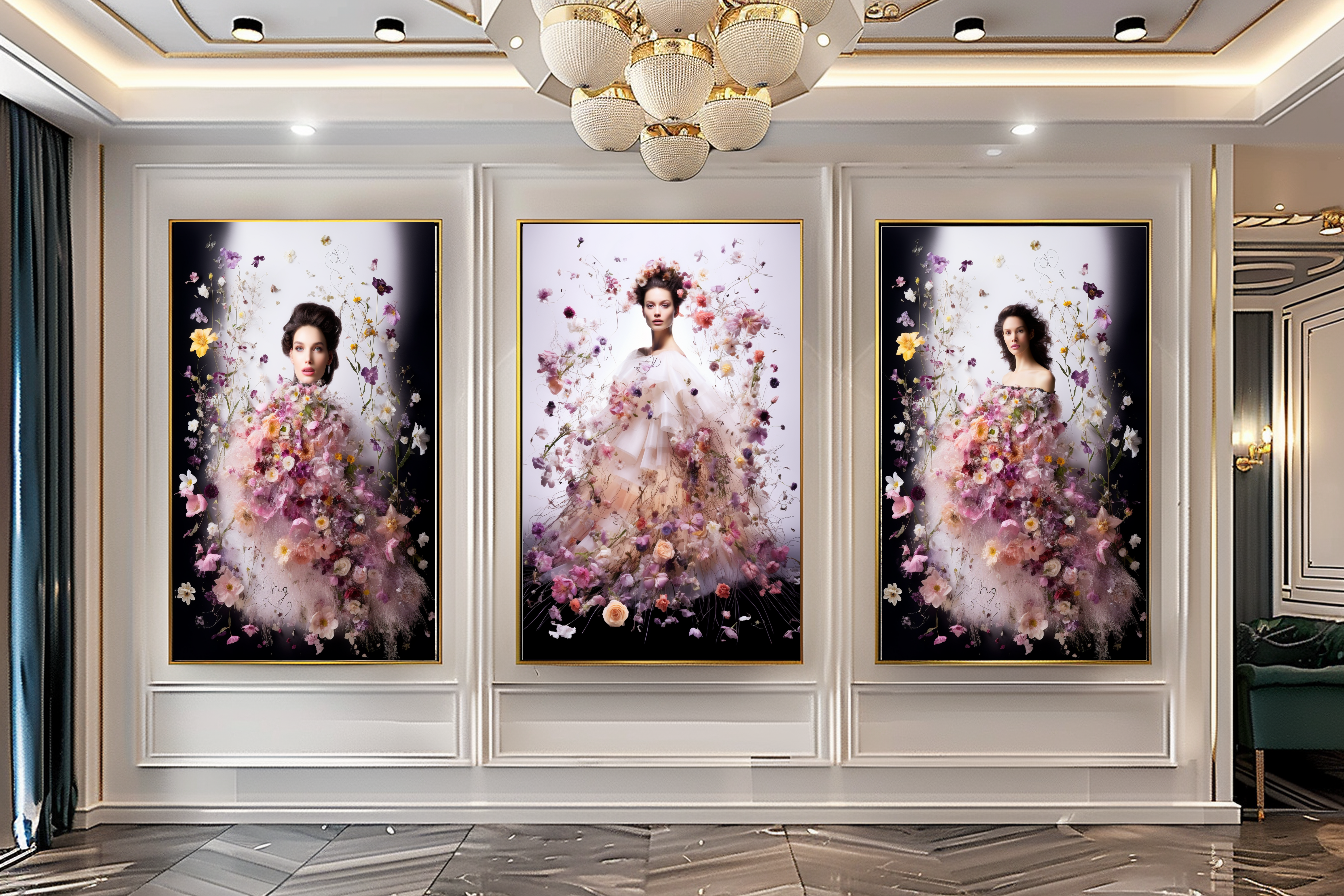 Fashion Artistic Floral Portrait - Perfume Floral Woman Art - Luxurious Canvas Wall Art Decor